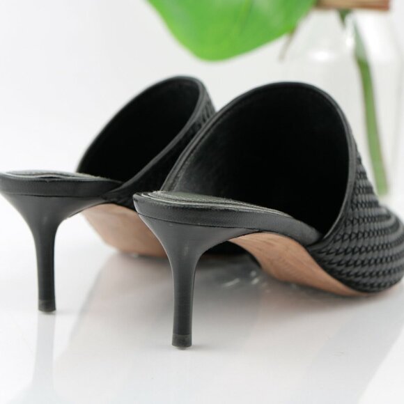 Page Womens Epic Mule Pump Size 6 Black Leather Woven Kitten Heel Pointed SlipOn - Picture 7 of 12